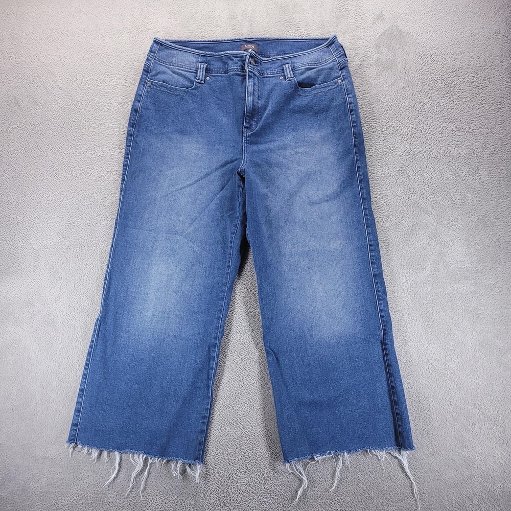 NYDJ Jeans Womens 16W Blue Teresa Wide Leg Crop Fringe Hem Stretch Denim